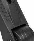Close-up of Heavy Duty Two Pack Non Swivel Caster Wheels With L Bracket Side Mount and Quiet Rubber Tires for audio equipment.