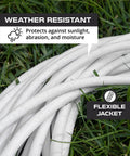 Weatherproof 50 Ft Outdoor Extension Cord White 16 Gauge 3 Conductor SJTW Heavy Duty 3 Prong 13 Amp Exterior Power Cable