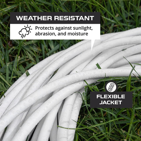 Weatherproof 50 Ft Outdoor Extension Cord White 16 Gauge 3 Conductor SJTW Heavy Duty 3 Prong 13 Amp Exterior Power Cable