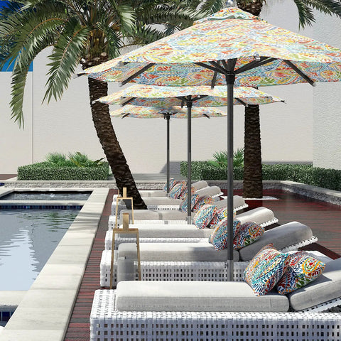 Outdoor Lumbar Pillow Covers 12x20 Inch Pack Of 2 in Paisley multi fabric on patio loungers by poolside