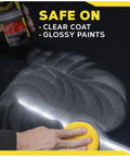 Ultimate Compound Pro Grade Car Scratch Remover 15 oz used on glossy surface, highlighting paint correction on clear coat.