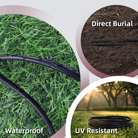 Low Voltage Landscape Lighting Wire 14 Gauge 2 Conductor Direct Burial Cable For Outdoor Lighting 100 Feet Weatherproof UV Resistant