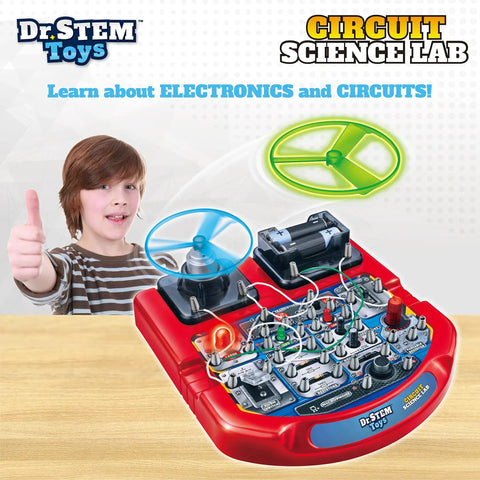 Hands On Real Circuit Wiring Kit For Kids With LED Lights And A Flying Fan Fun 18 Cool STEM Experiments For Boys And Girls 8 And Up Premium Wires No Cheap Snap Circuits Learn Real Electronics By Building. Red circuit science lab kit with boy and LED fan