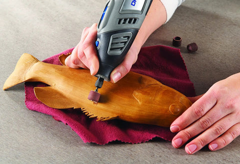 Using EZ SpeedClic Sanding Bands And Mandrel Set With Two 13 Mm Sanding Bands Grit 60 And 120 plus one mandrel on wooden fish model