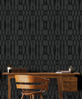 Removable Peel And Stick Grey Faux Grasscloth Texture Wallpaper With Geometric Pattern in room decor setup
