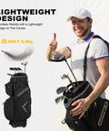 Man carrying 15 Way Golf Cart Bag With Divider Top, Easy Access Handles, Rain Cover, And Full Club Organization on course