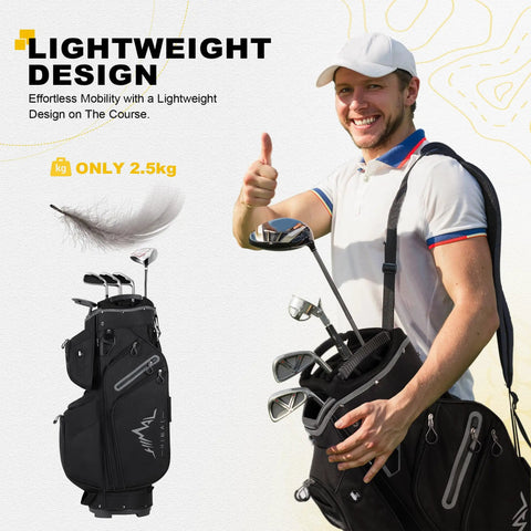 Man carrying 15 Way Golf Cart Bag With Divider Top, Easy Access Handles, Rain Cover, And Full Club Organization on course