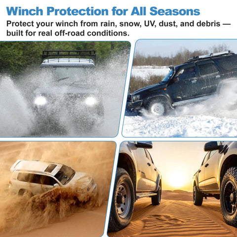 Heavy Duty Winch Cover Waterproof And Dustproof Guards Your Rig From Mud And Rain Tough 600D Oxford Fabric Snaps Tight For Electric Winches 8500 To 17500 Pounds Trail Ready Gear Black