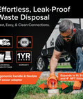 Man using Rhino RV Sewer Adapter PRO Clear Sewer Hose Elbow to connect an RV sewer outlet with ergonomic handle and flexible adapter