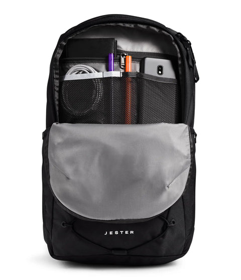 Jester Women Laptop Backpack With Padded Sleeve For Commuters And Travelers Water Repellent, interior pocket view with devices.
