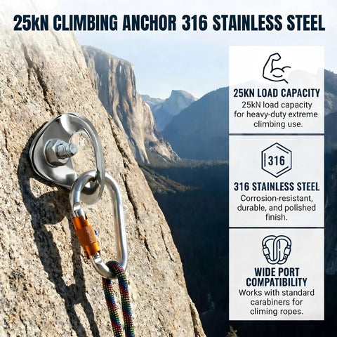 25KN Marine Grade 316 Stainless Steel Climbing Bolt Hangers And Anchor Plates for top rope use on rock face.