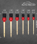 Six boar hair brushes from 11 Piece Car Detailing Kit For Wheels Exterior And Interior Cleaning With varying sizes shown.