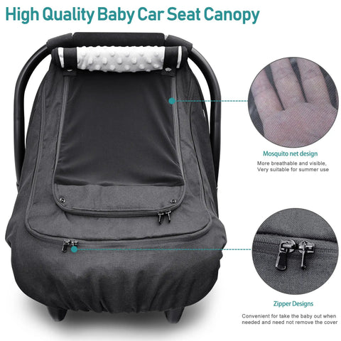 Waterproof Baby Car Seat Cover For Winter And Rain, Black, showing soft minky dot lining and zipper design, fits most car seats.