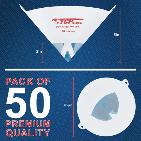 Ultra Fine 190 Micron Paint Filter Tips Cone Strainers 50 Pack Pure Blue Nylon Mesh Pro Grade