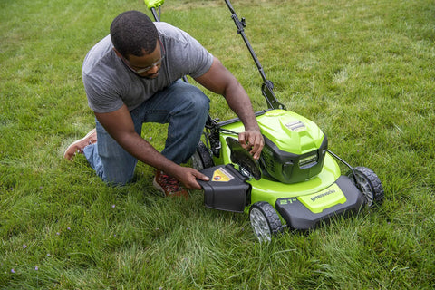 40V Cordless 21-Inch Brushless Push Mower With Dual 4.0Ah And 2.0Ah USB Batteries, Charger Included, Automatic Battery Switch-Over For Longer Run Time, Easy One-Lever 7-Position Height Adjustment on grass