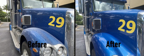 Before and after image of truck cleaned with Touchless One Step Car Wash Detergent Soap Concentrate With Degreasing Power