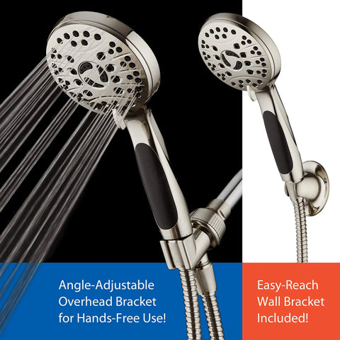 Boss-Level High Pressure 6-Setting Handheld Shower Head With 6-Foot Stainless Hose in oil-rubbed bronze with wall bracket