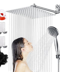 High Pressure Rain Shower Head With Handheld Spray Combo Pro Square Waterfall Style visible in action with accessories