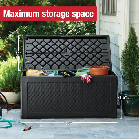 Extra Large Resin Outdoor Storage Deck Box 134 Gallon Capacity Weather Resistant Black Tough Yard Organizer for Patio Cushions