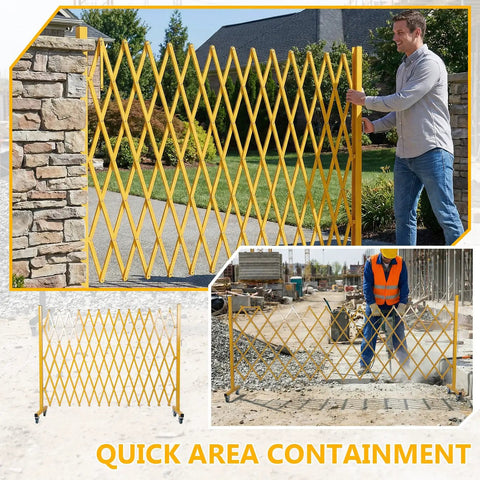 Heavy Duty Rolling Scissor Barrier Expandable Steel Gate With Smooth Swivel Casters For Fast Job Site Lockdown Crowd Control And Tight Safety Perimeter Setup in use outdoors.