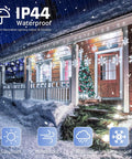Snowflake Icicle Christmas Lights For Outdoor Decor, 6.5Ft 144LED Curtain String With 12 Drops, 8 Modes on house facade