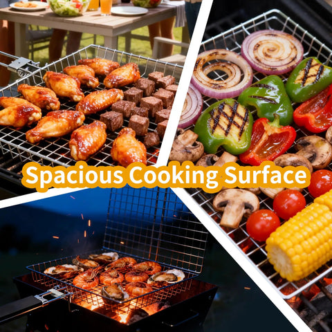 Square BBQ Fish Basket For Grilling Great For Camping Stainless Steel Rust Resistant Easy To Clean Stable Design Keeps Fish In Place