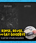 Comparison image of Grubbie Edge Pet Hair Removal Tool For Car Interiors And Home Use Reusable Lint Remover Before and After Cleaning