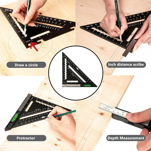 Kickass 7 Inch Rafter Square With Built In Bubble Level Solid Aluminum Carpenter Triangle Layout Gauge For Woodworking Framing And Fast Job Site Marking Rig