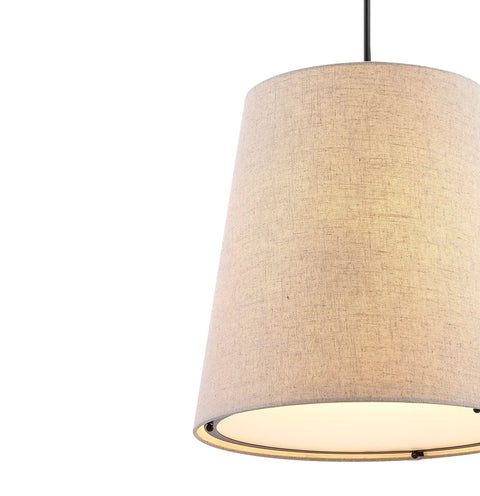 Close-up of Oil Rubbed Bronze 1 Light Pendant Light With Iron And Linen Shade Dope Modern Farmhouse Bohemian Hanging Ceiling Fixture