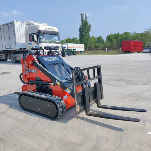 Mini Skid Steer Loader With 1800Lbs Capacity And Pallet Fork Attachment For Small Projects Compact Workhorse on pavement