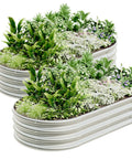 Oval Raised Garden Bed Kit Two Piece 46 Inch Long 23.6 Inch Wide 11.8 Inch High Galvanized Metal Planter Boxes For Outdoor Use with plants