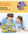 Magnetic Tile Idea Book With 300 Builds, 230 Page Illustrated Guide For Kids Ages 3 And Up, Includes Magnet Race Tracks And Marble Runs To Boost Creative Stem Play And Colorful Tile Creations on children playing