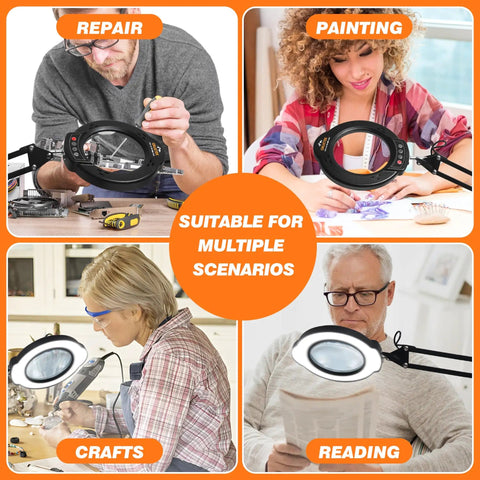 10X Magnifying Glass With Light And Stand, 84 LEDs, 2 In 1 Magnifier Lamp With Clamp used for repair, painting, crafts, reading