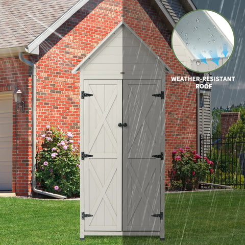Weatherproof Outdoor Storage Shed With Floor And Adjustable Shelves For Patio Or Garden Rugged Wooden Tool Cabinet 71 Inch Vertical Organizer