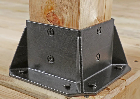 304 Stainless Steel Square Flange Anchor Base For 4x4 Wood Posts On Deck Railings With 24 Screws Black Finish installed example