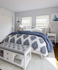 Coastal Nantucket Table Lamp In Antique White Finish, 31 Inch Tall, nautical lamp on bedside table in a coastal bedroom