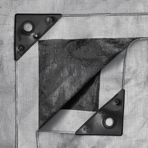Close-up of Built Tough Heavy Duty Poly Tarp Cover 16 Mil And 10 Mil With Grommets And Reinforced Edges 20x30 Ft, silver color