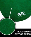 Close-up of Three Hole Indoor Putting Mat For Home Golf Practice, 3 Foot By 9 Foot With Kidney Shaped Layout surface texture.