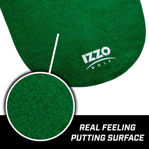 Close-up of Three Hole Indoor Putting Mat For Home Golf Practice, 3 Foot By 9 Foot With Kidney Shaped Layout surface texture.