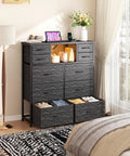 Modern Black Dresser For Bedroom With Built In Charging Station And Bright Led Lights Ten Drawer Storage Cabinet in home setting