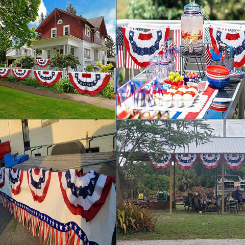 Big 2x4 Ft Pleated American Flag Bunting Half Fan Set Of 5 decorating fences and tables for outdoor patriotic events