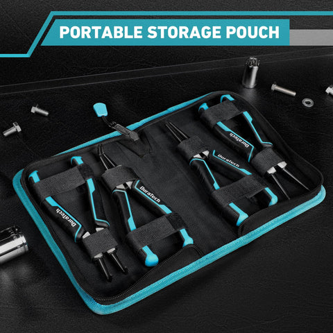 Heavy Duty Snap Ring Pliers Set Four Piece, Seven Inch Internal And External Circlip Pliers Kit with Storage Pouch