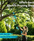Person using Four In One Pole Saw And Electric Pruning Shears For Tree Trimming With A Six Inch Mini Chainsaw Cordless Pruning Tool