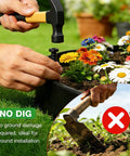 Person installing No Dig Landscape Edging Kit With 3 Rolls 33 Feet Each And 150 Spikes near a flower bed, non-dig method shown.