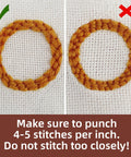 Demonstration of correct and incorrect stitch spacing for Punch Needle Coaster Kit For Beginners And Adults With Patterns Tools Yarns Hoop Adhesives