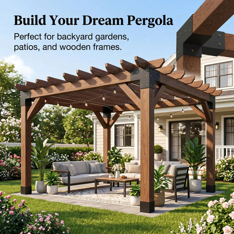 Heavy Duty Pergola Brackets Kit For 6x6 Wood Beams Four Pack 3 Way Corner Post Hardware on backyard patio pergola