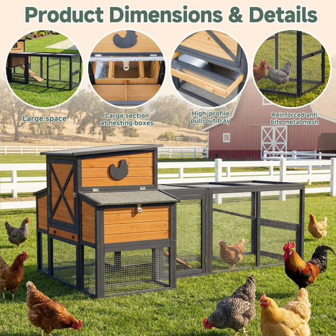 Large Backyard Wooden Chicken Coop With Run For Four To Six Chickens Outdoor Hen House With Ventilation Window and Sliding Doors