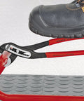 Three Piece Water Pump Pliers Set 7 10 And 12 Inch With Heavy Duty Groove Pliers gripping red pipe, showcasing no-slip grip.