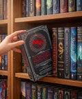 Gothic Fantasy Book Safe With Real Pages And Combo Lock Box, Crimson Dragon Crest Decor, Keep Your Valuable Stash locked on a shelf.