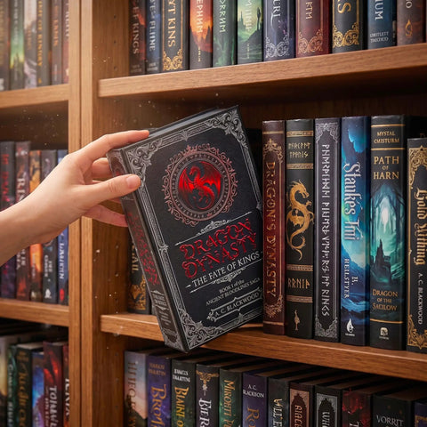 Gothic Fantasy Book Safe With Real Pages And Combo Lock Box, Crimson Dragon Crest Decor, Keep Your Valuable Stash locked on a shelf.